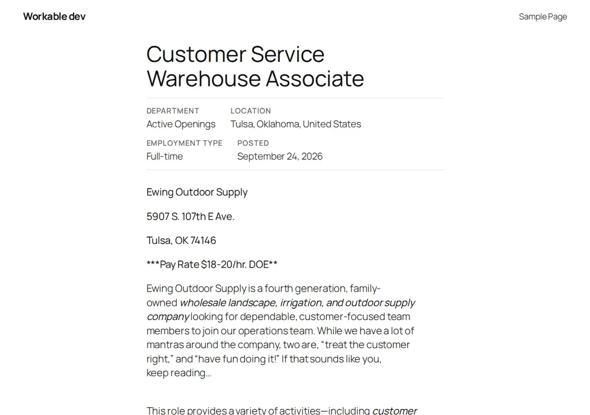 A single job page with the job description and the apply button